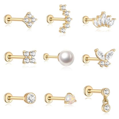 AIDE Single 1piece 14K Solid Gold Jewelry Stud Earring For Women Simple Mini Puncture Earrings Yellow Gold Jewelry Birthday Gift