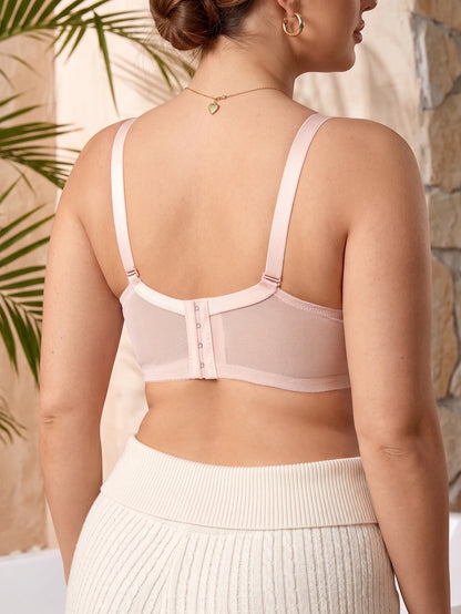 Women Plus Size Full Coverage Bra Floral Lace Sheer Anti Sagging Large Bust Comfortable Wireless Unlined Brassiere