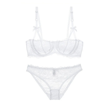 Varsbaby Sexy Lace Bra Underwear Set 2pcs Half Cup Bra Breathable See-through Briefs Sexy Lingerie plus size bra set