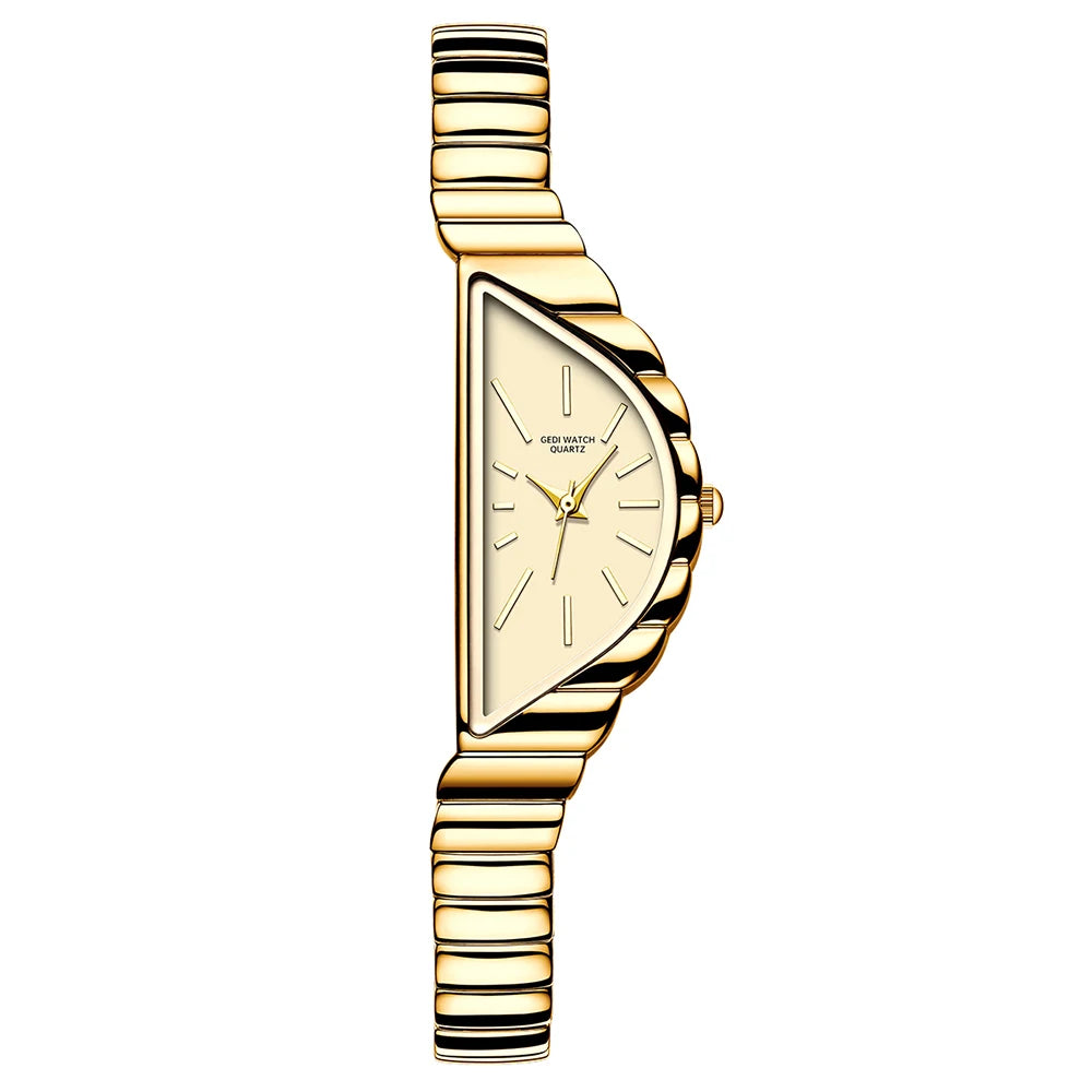 GEDI Exquisite Minimalist Light Luxury Gold Watches For Women Niche Irregular Design Artistic Quartz Woman Watch Gifts
