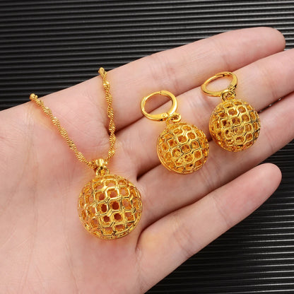 Fashion Gold Color Jewelry for Women Necklace Earrings Set Party Accessories Dubai India Africa Gift