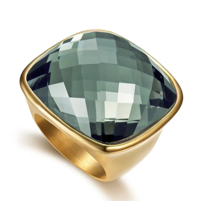Niche Exaggerated Modern Large Gemstone Women's Ring Titanium Steel Plated 18k Gold Jewelry