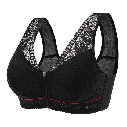 Front zipper Soft cotton cups Bra breathable women wireless underwear  lace strap tank leaves top plus size bra