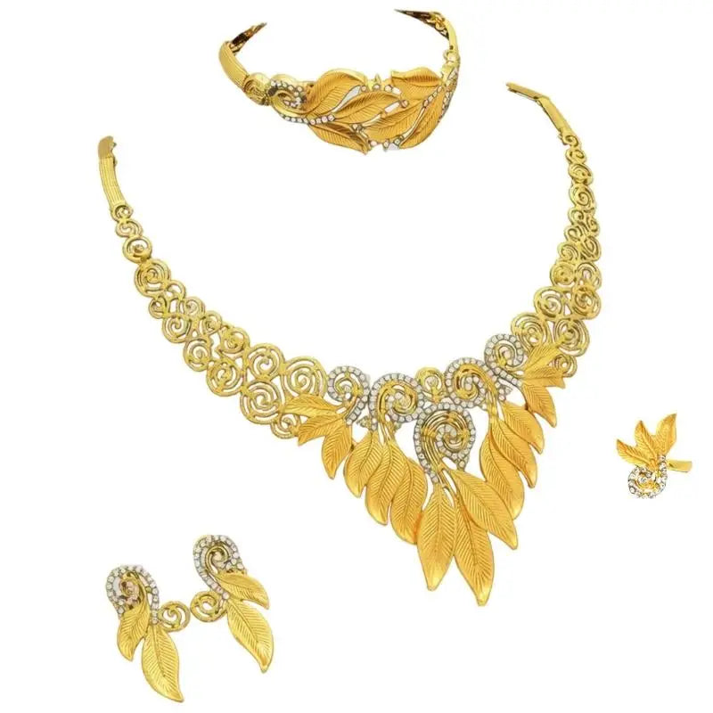 39BB Versatile Gold Color Jewelry Set Necklace and Earrings For Bridesmaids And Formal Wear Bridal Wedding