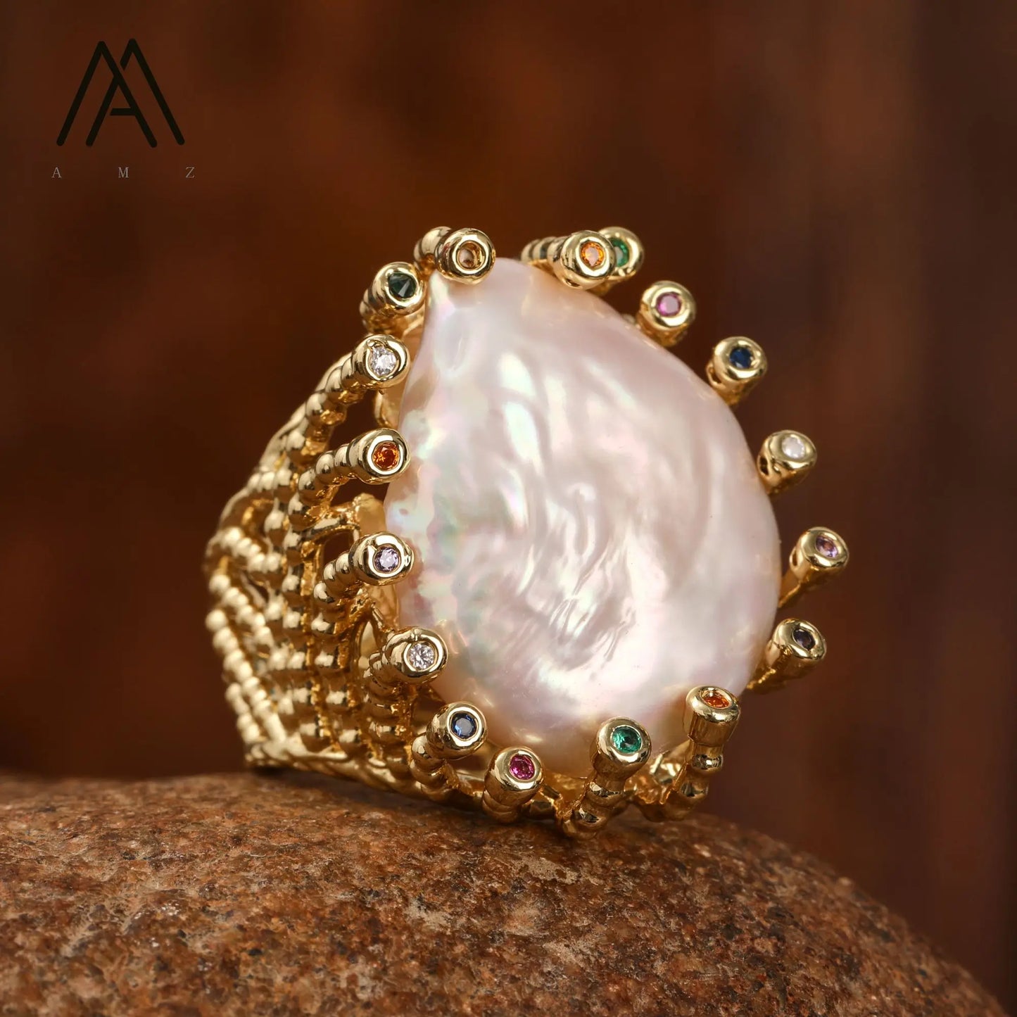 Luxury Vintage Gemstone Ring 18K Gold-Plated Women's Ring Natural Crystal Labradorite Rings Daily Wear Jewelry Gift Jewels