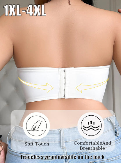Plus Size Wireless Strapless Bra - No-Slip Bandeau with Support