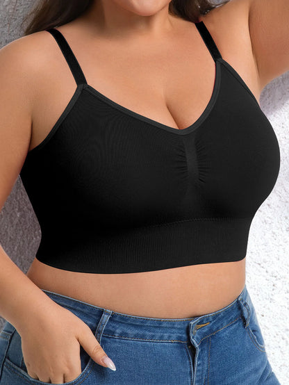 Plus Size Women Yoga Sports Bra, Front Ruched Design Wire-Free Bra with Removable Pads, Adjustable Straps Integrated Beauty Back