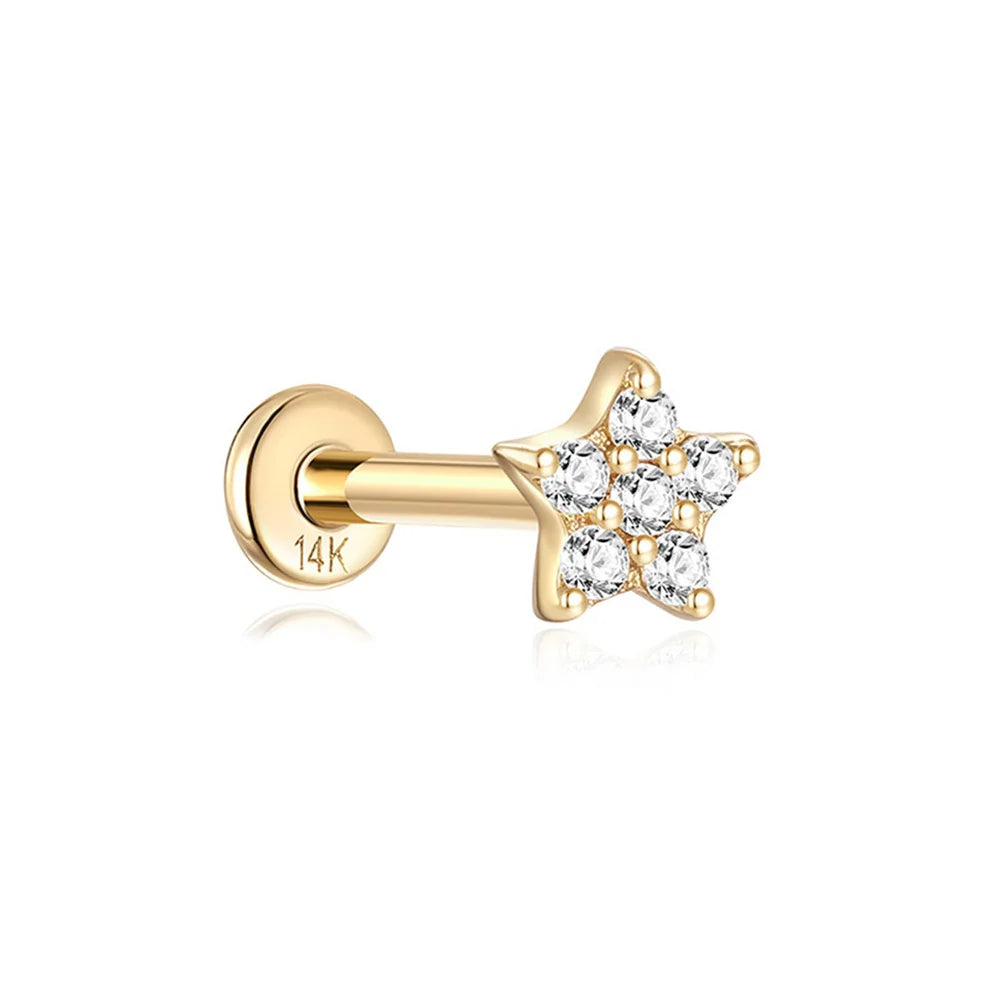 AIDE Single 1piece 14K Solid Gold Jewelry Stud Earring For Women Simple Mini Puncture Earrings Yellow Gold Jewelry Birthday Gift