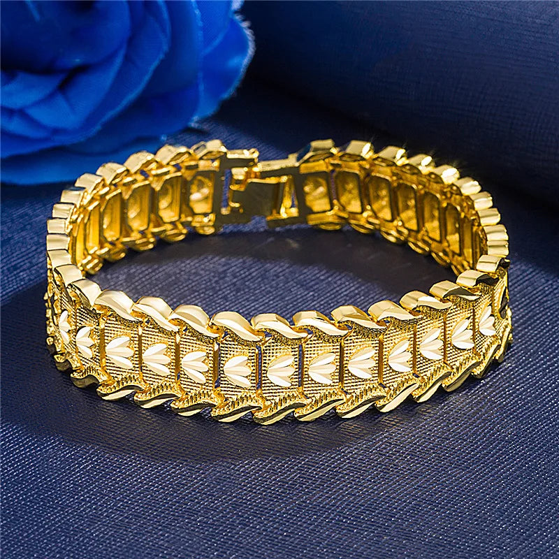 24K Gold Bracelet Electroplated Gold Jewelry 2 Men's Wide Bracelet Bracelet 21CM