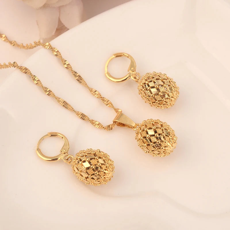 Fashion Gold Color Jewelry for Women Necklace Earrings Set Party Accessories Dubai India Africa Gift