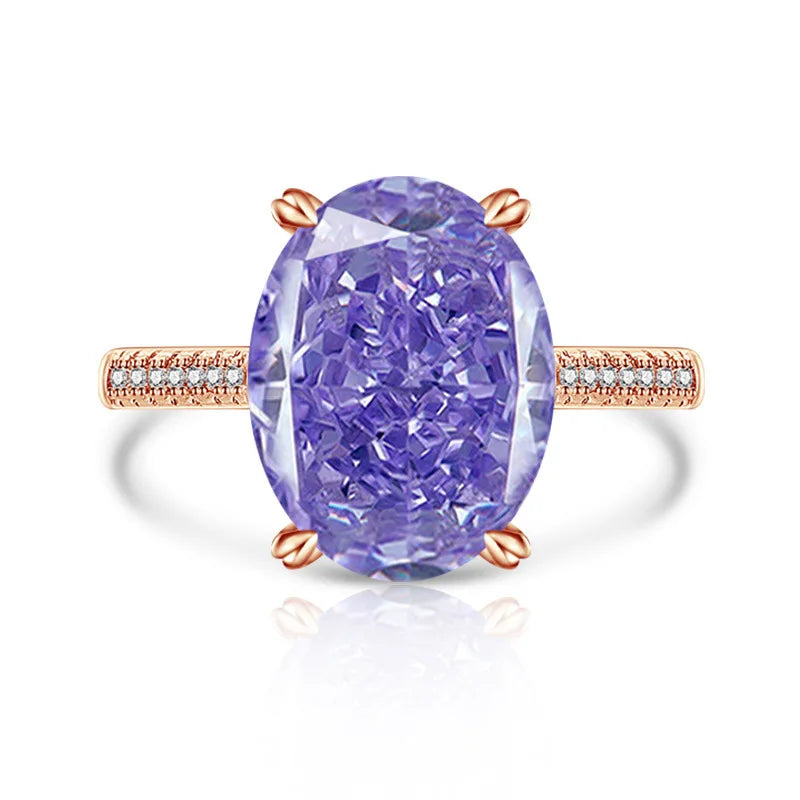 925 Sterling Silver Luxury Atmospheric Sparkle Pigeon Egg Zircon Ladies Ring Rose Gold Jewelry