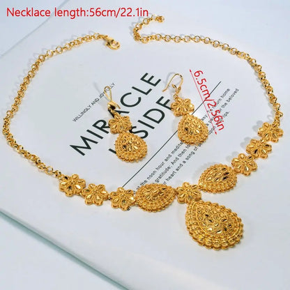 24K Gold Dubai Jewelry Sets Gifts Plated Gold Color Necklace Earring Set Dubai India Style Luxury African Bridal Jewelry Sets