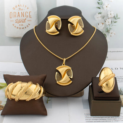 Fashion Gold Plated Jewelry for Women Necklace Earrings and Bracelet Set Dubai Engagement Bridal Accessories Gift Set