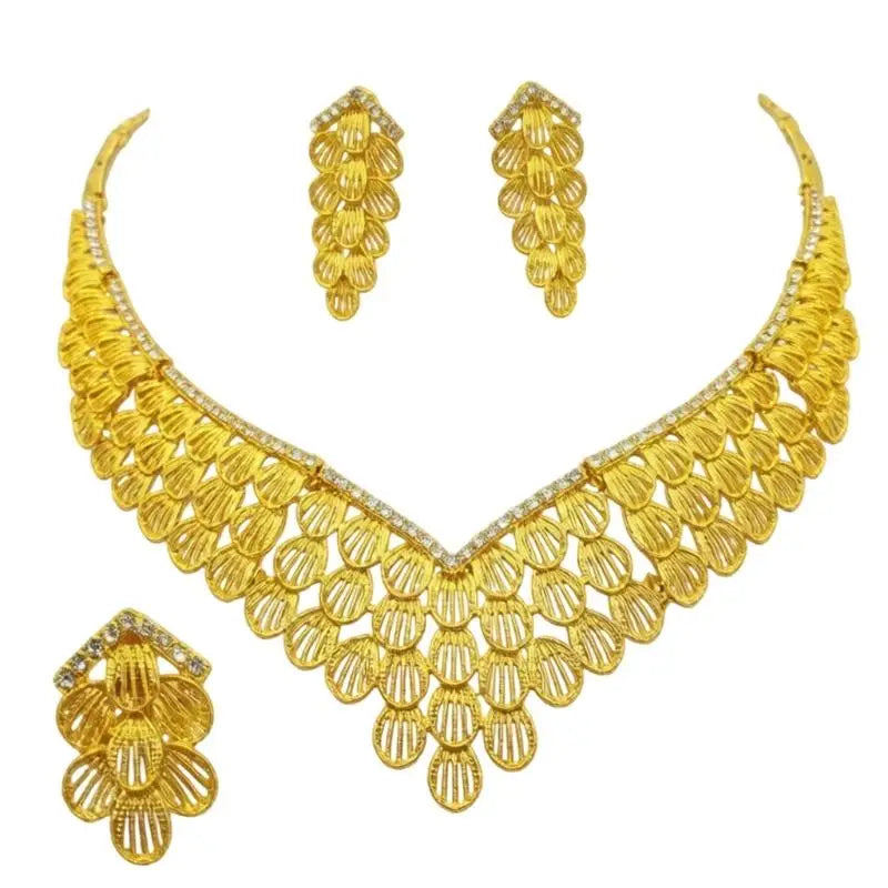 39BB Versatile Gold Color Jewelry Set Necklace and Earrings For Bridesmaids And Formal Wear Bridal Wedding