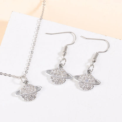 Gold/Silver Color Jewelry Set Luxury Shining Zircon Bear Crown Planet Earrings Necklace Sets For Party Anniversary Exquisite Gif