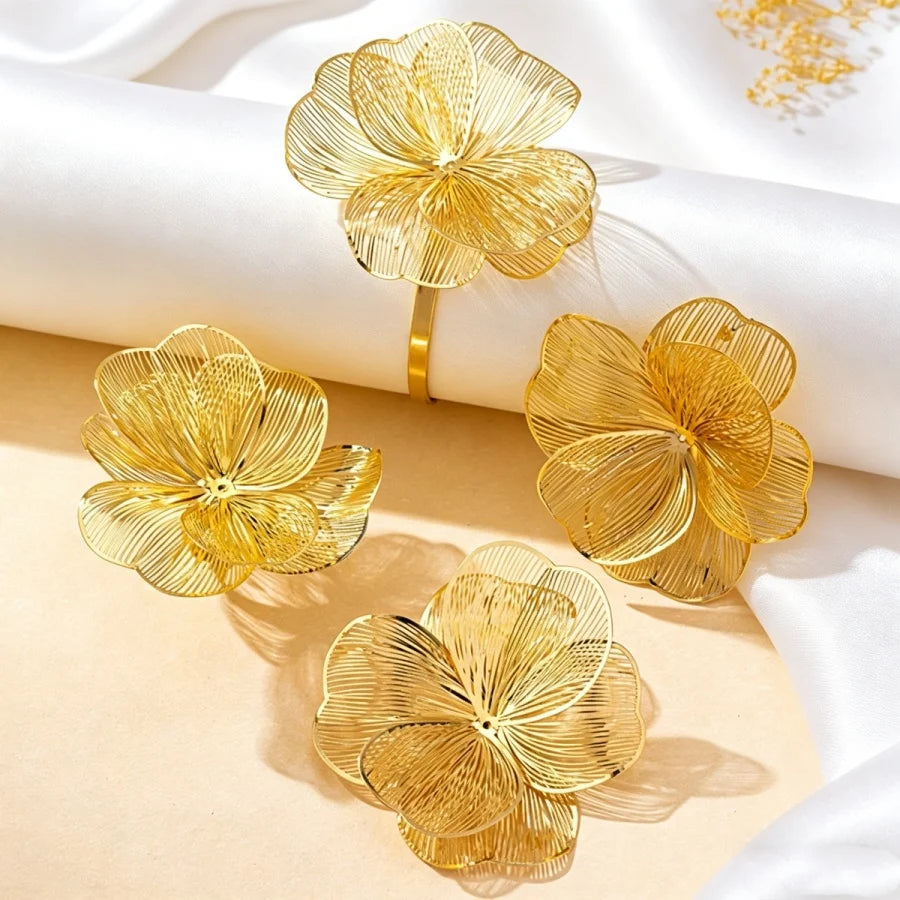 Aesthetic Gold Color Big Flower Jewelry Set Filigree Floral Statement Jewelry Women Street Style & Date Night Wear All Season