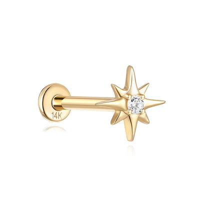 AIDE Single 1piece 14K Solid Gold Jewelry Stud Earring For Women Simple Mini Puncture Earrings Yellow Gold Jewelry Birthday Gift