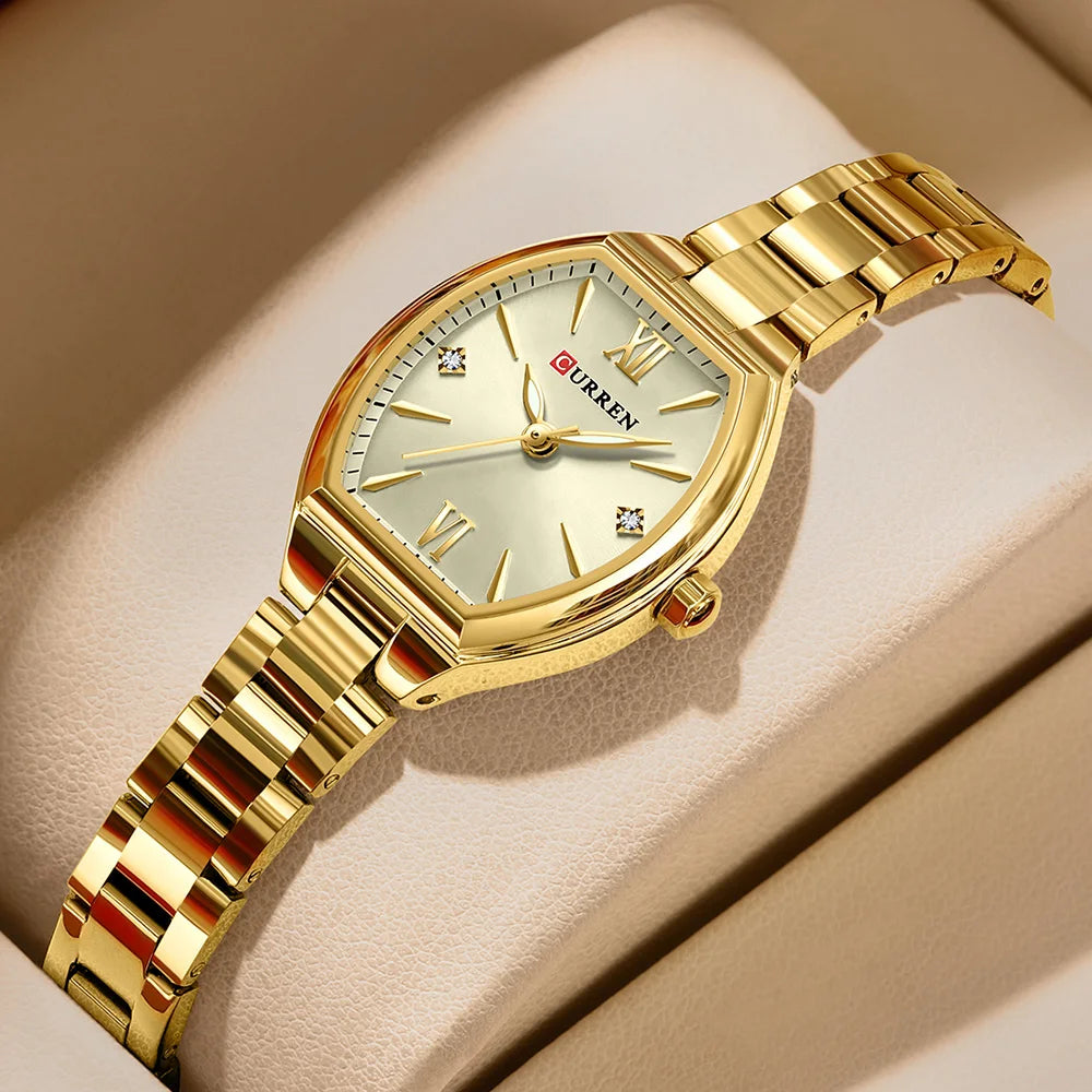 CURREN Gold Watches for Women Dainty Watches Luxury Ladies Dress Stainless Steel Bracelet Watch Analog Quartz Waterproof Watch