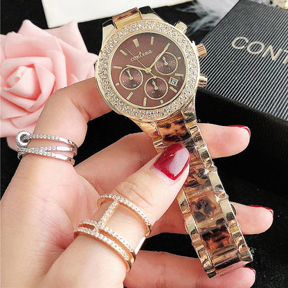CONTENA Brand Women's Watch Top Luxury Crystal Rose Gold Watches for Women Quartz Wristwatch Bracelet Fashion Clock Montre Femme