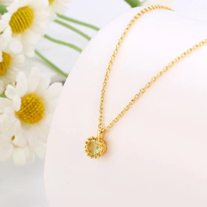 2026 New Gold Plated Crown Bezel Round Citrine Pendant Necklace Single Yellow Gem Dainty  Chain Choker For Women Jewelry