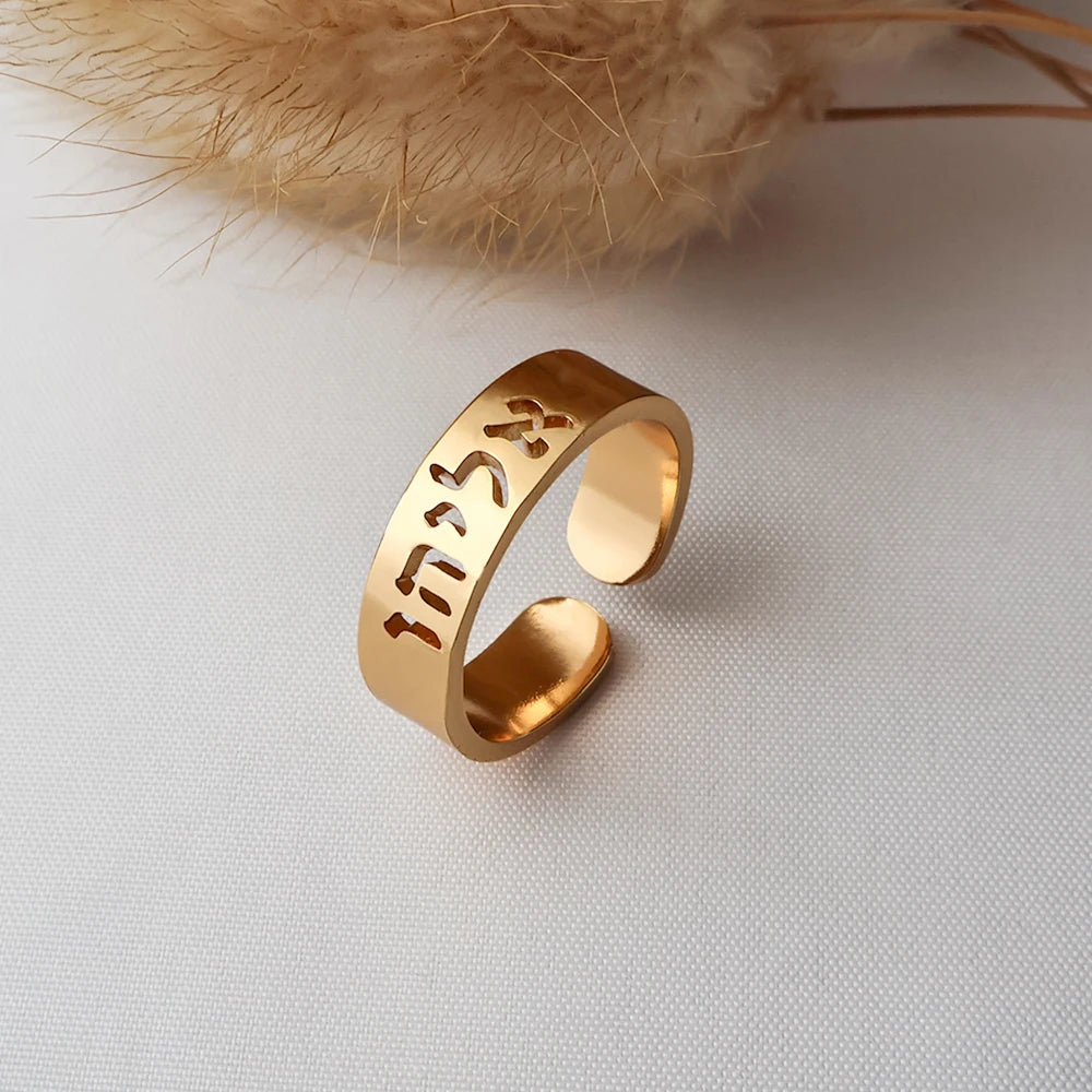 Customized Hebrew Name Ring Stainless Steel Adjustable Ring Gold Jewelry Women's Jewish Jewelry Gift