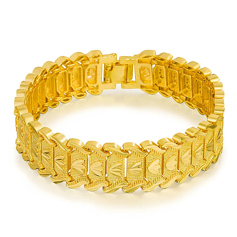 24K Gold Bracelet Electroplated Gold Jewelry 2 Men's Wide Bracelet Bracelet 21CM