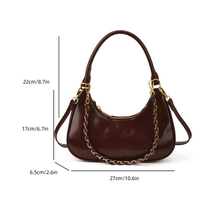 Elegant Ladies Shopping Purse Retro Pu Leather Shoulder Bag French Style Underarm Handbag Chain Clutch Bag Female Crossbody Bag