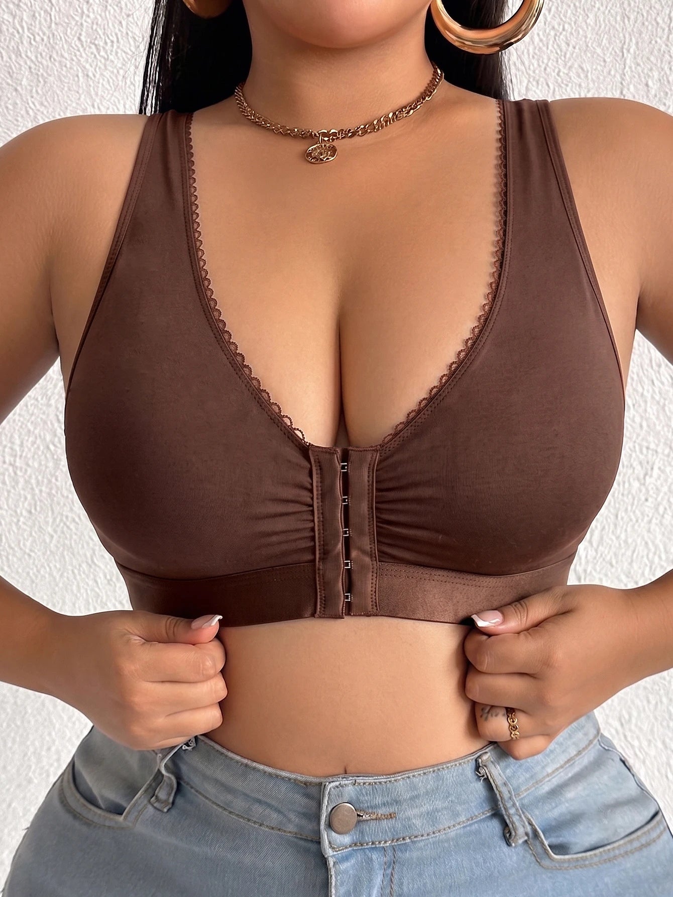 Plus Size Bust Women Bra Full Cup Wireless Unlined Push Up Brassiere Front Closure Anti Sagging Shaping Comfort Bra