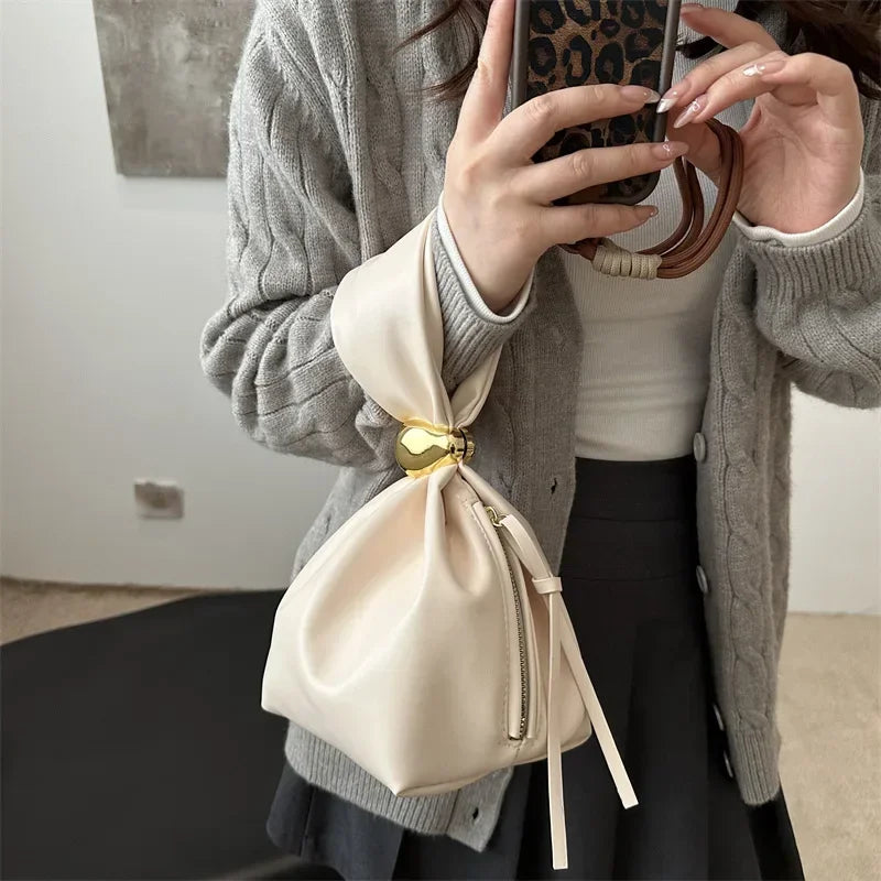 Fashion Pu Leather Women Handbags Vintage Pleated Design Ladies Small Tote Bag Elegant Evening Bags Female Bucket Dinner Purse