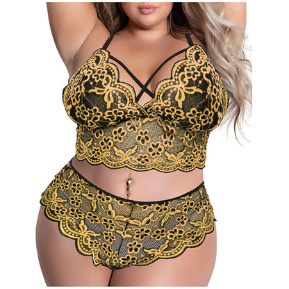 Plus Size Bra 2 Pieces Sets Sexy Lingerie Women Lace Embroidery Bra & Brief Sets Underwear Sleepwear Pajamas Exotic Set 4XL