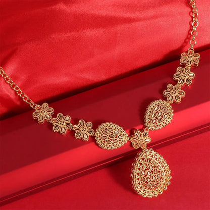 24K Gold Dubai Jewelry Sets Gifts Plated Gold Color Necklace Earring Set Dubai India Style Luxury African Bridal Jewelry Sets