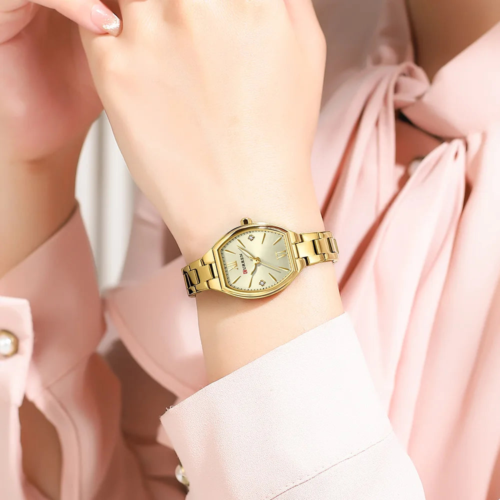 CURREN Gold Watches for Women Dainty Watches Luxury Ladies Dress Stainless Steel Bracelet Watch Analog Quartz Waterproof Watch