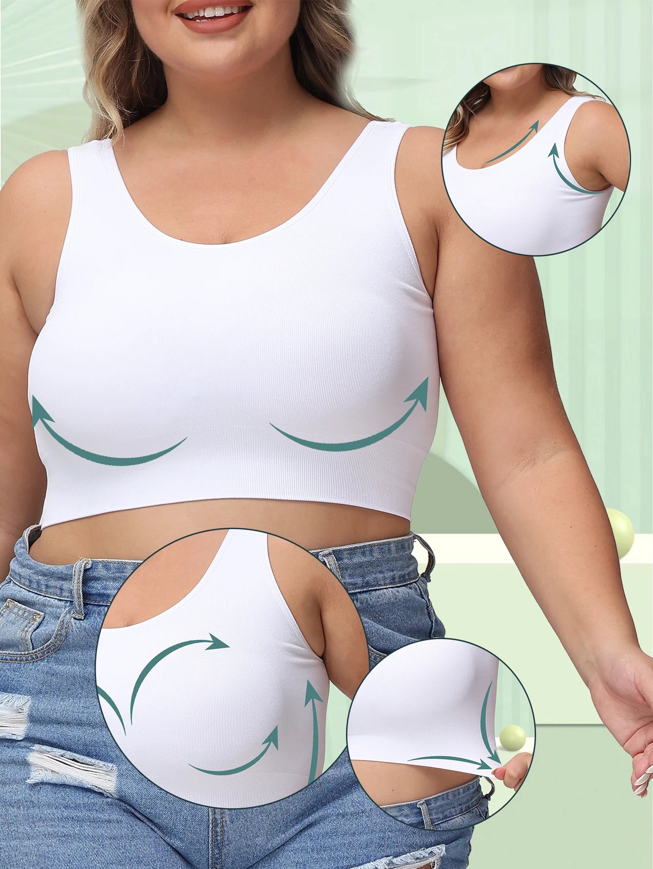 Plus-size women's bra with lift and prevention of sagging, shaping and support for side bust, comfortable without wire support.