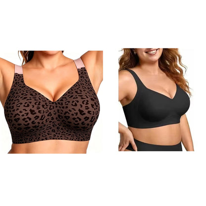 Women's Plus Size Seamless Jelly Soft Support Bra Leopard Print Wire-Free Full Cup Thin Bra Breathable Push Up Bra Large Bust