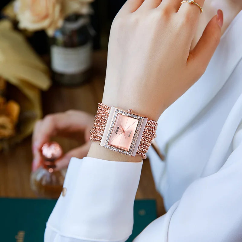 Luxury Fashion Gold watches for women Large Dial Delicate Bracelet Quartz womens watch Water Resistant reloj mujer