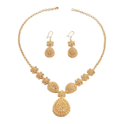 24K Gold Dubai Jewelry Sets Gifts Plated Gold Color Necklace Earring Set Dubai India Style Luxury African Bridal Jewelry Sets