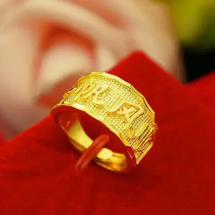 Pure gold ring same style mens AU999 real   24K agate Pixiu God of Wealth adjustable  inlaid jade jewelry