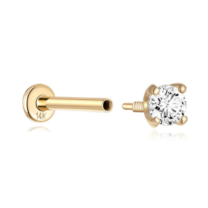 AIDE Single 1piece 14K Solid Gold Jewelry Stud Earring For Women Simple Mini Puncture Earrings Yellow Gold Jewelry Birthday Gift