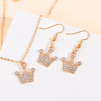 Gold/Silver Color Jewelry Set Luxury Shining Zircon Bear Crown Planet Earrings Necklace Sets For Party Anniversary Exquisite Gif