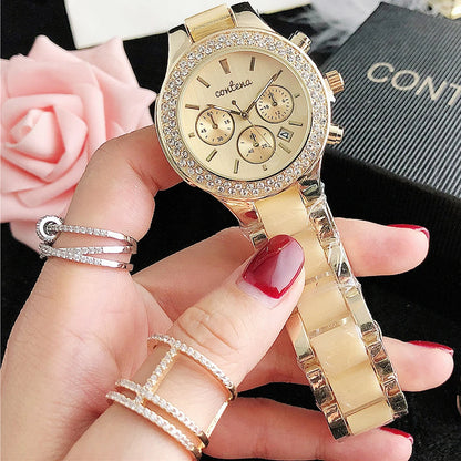 CONTENA Brand Women's Watch Top Luxury Crystal Rose Gold Watches for Women Quartz Wristwatch Bracelet Fashion Clock Montre Femme