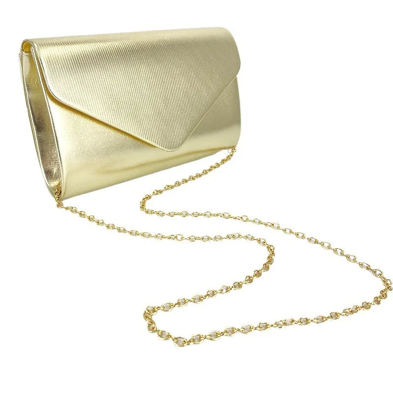 Ladies Mini Shiny Leather Envelope Purse Women Luxury Golden Chain Crossbody Bag Fashion Girls White Cell Phone Purse Wallet