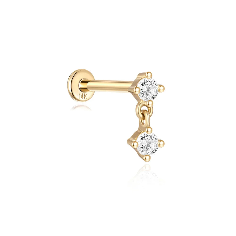 AIDE Single 1piece 14K Solid Gold Jewelry Stud Earring For Women Simple Mini Puncture Earrings Yellow Gold Jewelry Birthday Gift