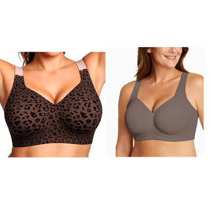 Women's Plus Size Seamless Jelly Soft Support Bra Leopard Print Wire-Free Full Cup Thin Bra Breathable Push Up Bra Large Bust