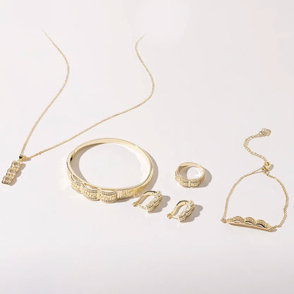 2025 Gorgeous Gold Jewelry Set: Necklace, Bracelet, Ring & Earrings Combo For Women