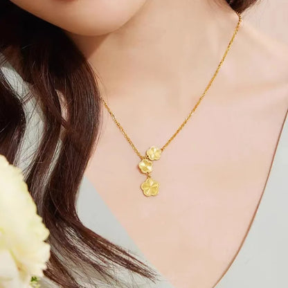 Real Gold 18 K Color Flower Shape Pendant Bracelet Necklace for Women Engagement Birthday Valentine's Day Jewelry Set Gifts