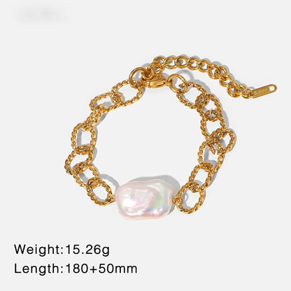 Zalman Romantic Pearl Bangles Set for Women Stainless Steel Gold Jewelry Accessories