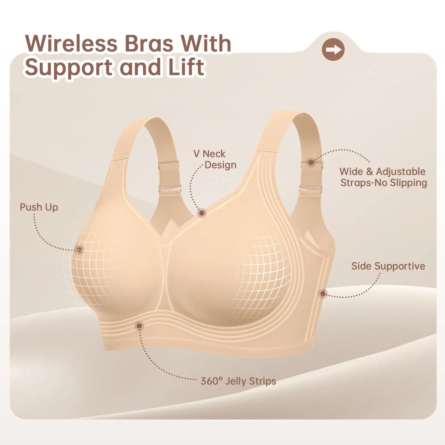 Plus Size  Push Up Jelly Bra Seamless No Underwire Bras Full Coverage Brassiere Hide Back Fat Tshirt Bras Comfort Daily Bralette