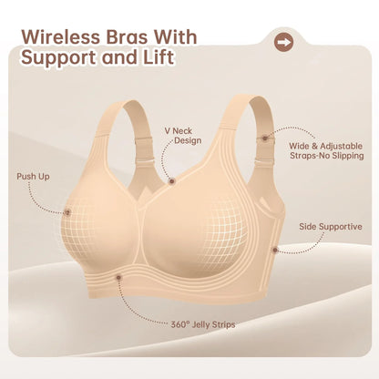 Plus Size  Push Up Jelly Bra Seamless No Underwire Bras Full Coverage Brassiere Hide Back Fat Tshirt Bras Comfort Daily Bralette