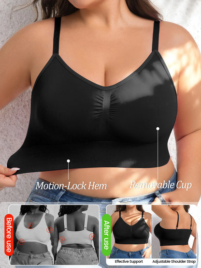 Plus Size Women Yoga Sports Bra, Front Ruched Design Wire-Free Bra with Removable Pads, Adjustable Straps Integrated Beauty Back