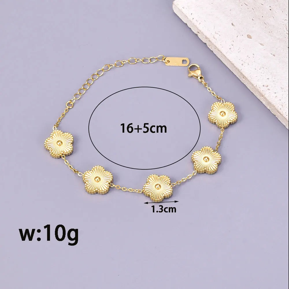 S15 Stainless Steel Five Leaf Flower Luxury Bracelet for Women Gold Color Charm Bracelets Jewellery Clover Fashion Jewelry Gifts